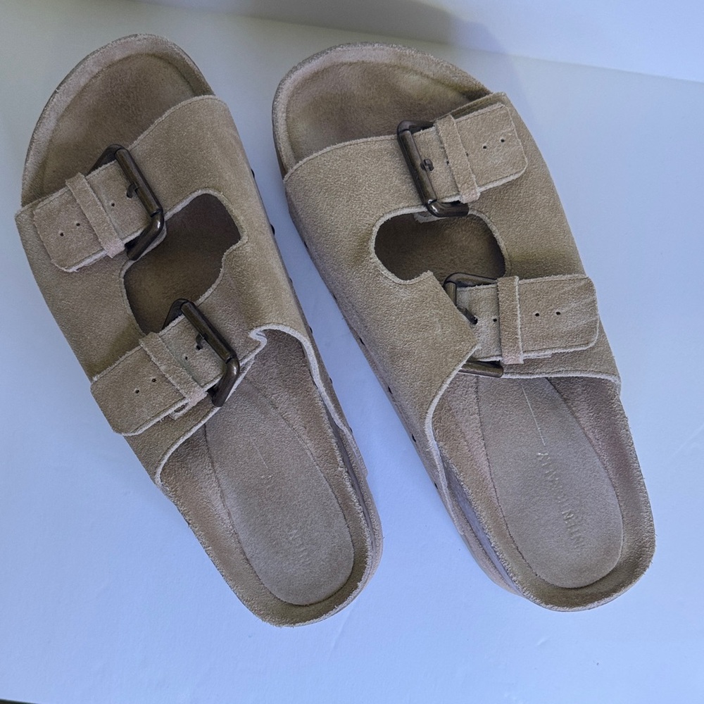 Beige Platform Sandals with Buckles